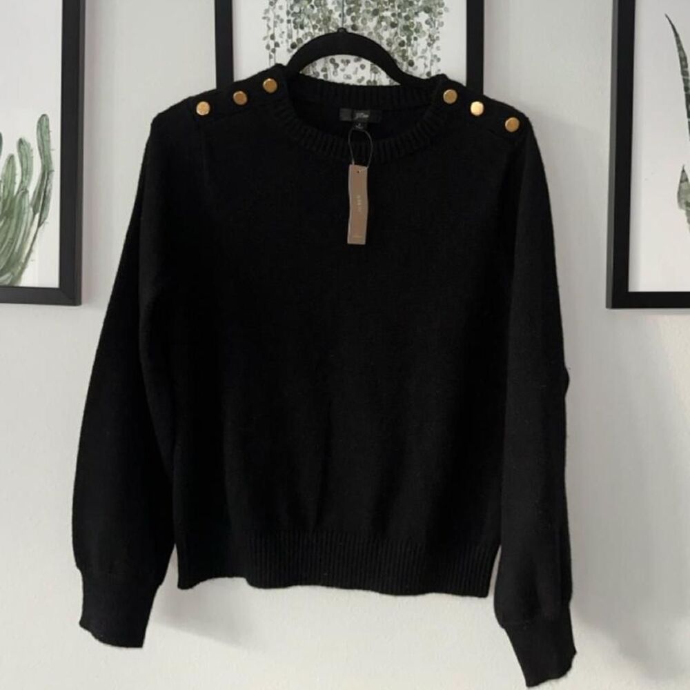J. Crew Women's Black Lamb's Wool Blend Crewneck Sweater L